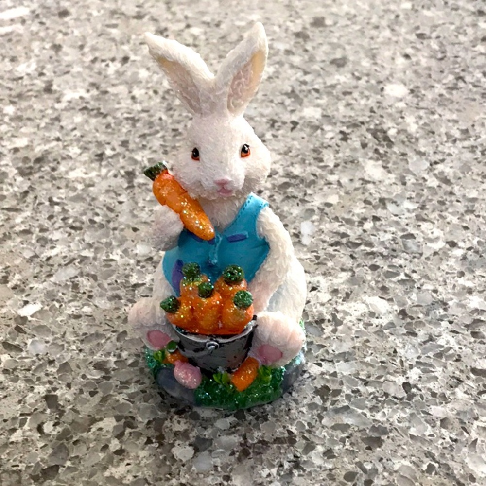 White and Orange Small Collectable Rabbit Figure with Carrot